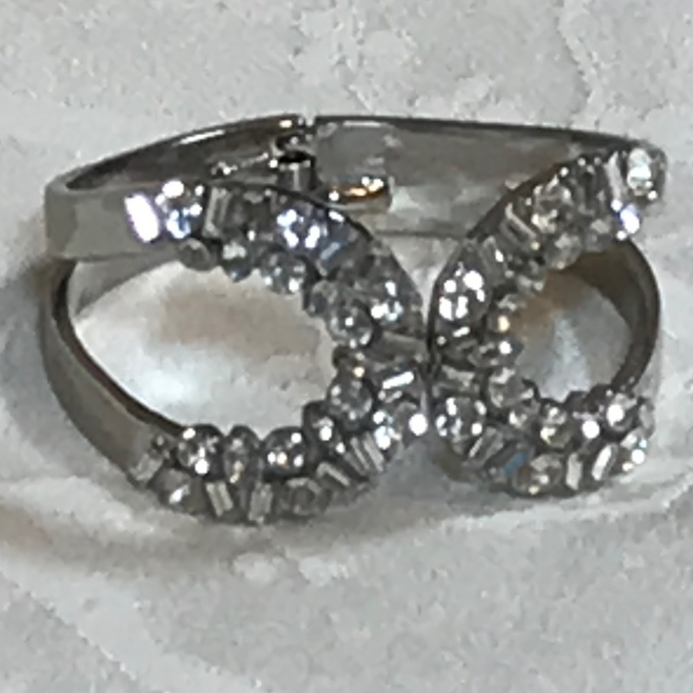 Silver Tone Clasp Cuff Bracelet With Rhinestone Design - Picture 11 of 11